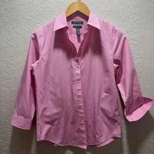 RALPH LAUREN  pink and white non-iron quarter sleeves blouse (xs)